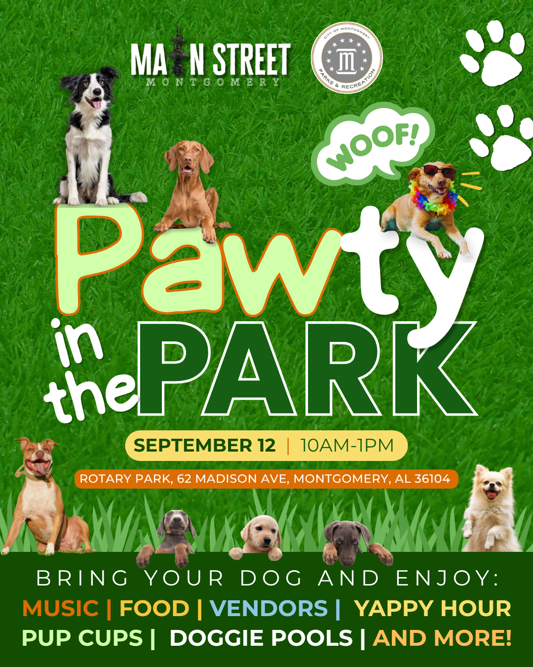 PAWty in the Park on September 12, 2026 at Rotary Park in Montgomery, Al